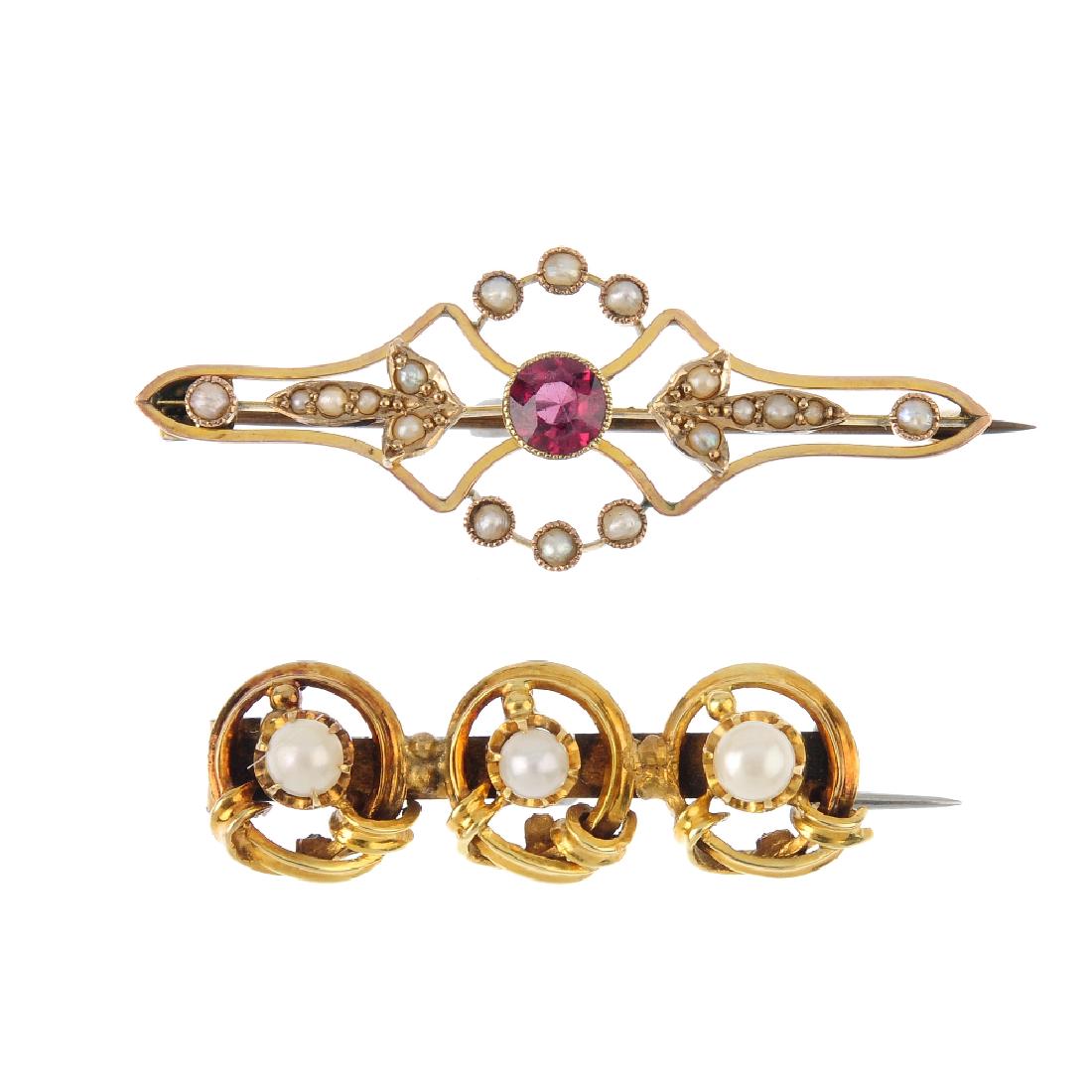 Two early 20th century split pearl and gem-set (1 of 2)