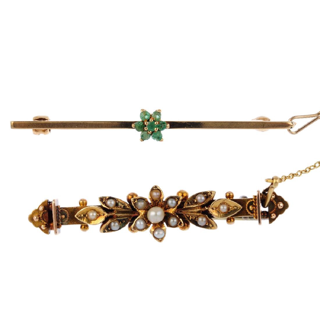 Four gem-set brooches. To include a late Victorian gold (1 of 4)