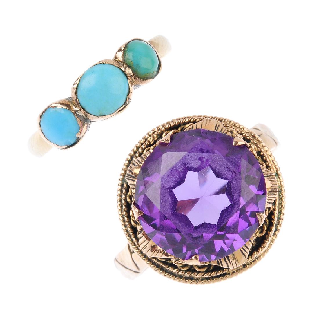 A smoky quartz pendant and two gem-set rings. To (1 of 4)