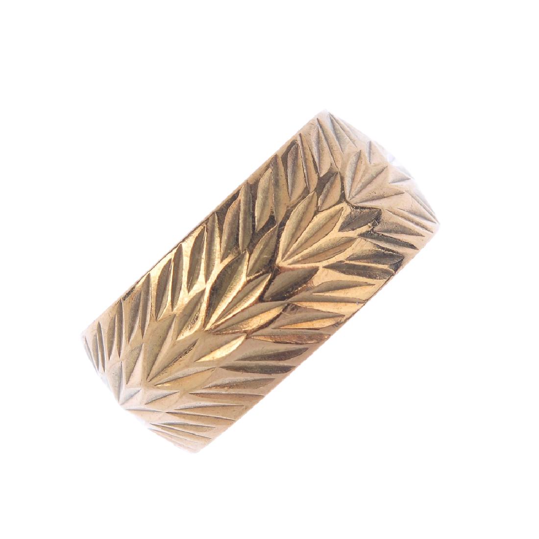 (1537) A 9ct gold ring and three chains. To include a (1 of 3)