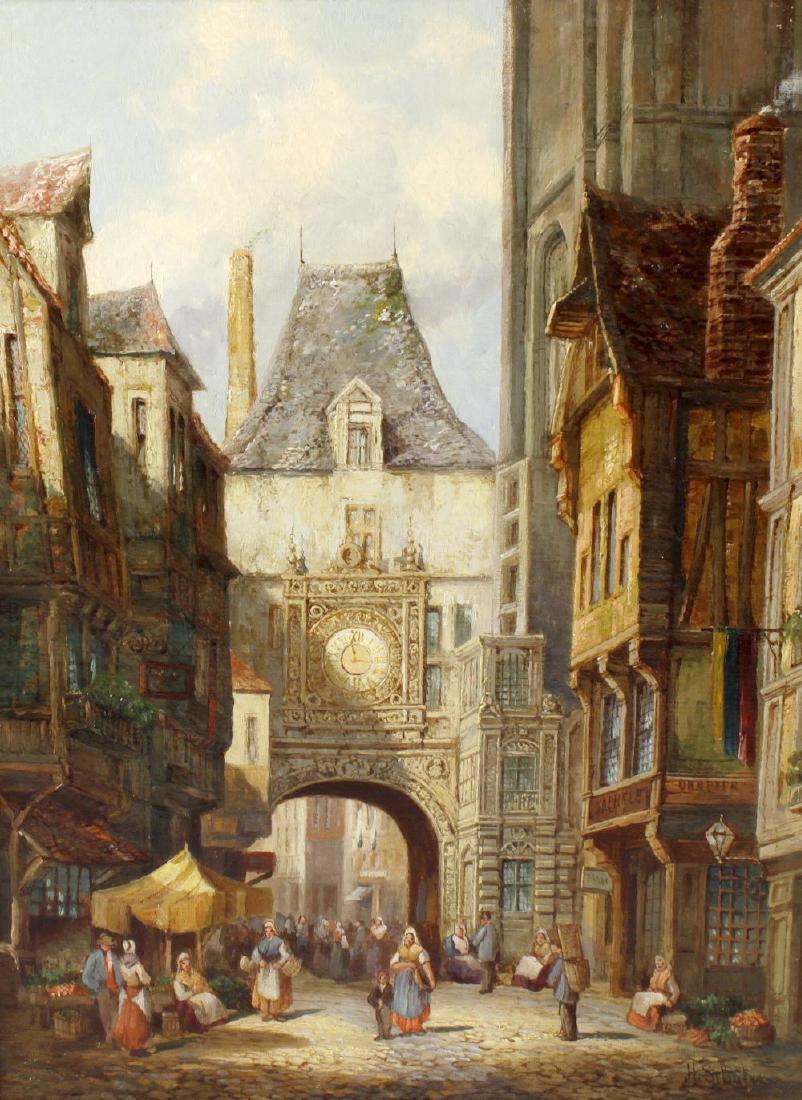 Henry Thomas Schafer, (1854-1915) A pair of Continental: Henry Thomas Schafer, (1854-1915) A pair of Continental street scenes 'Antwerp, Belgium - Maison des Pecheurs' and 'La Grosse Horloge, Rouen', both oil on canvas, signed lower left and right respectiv