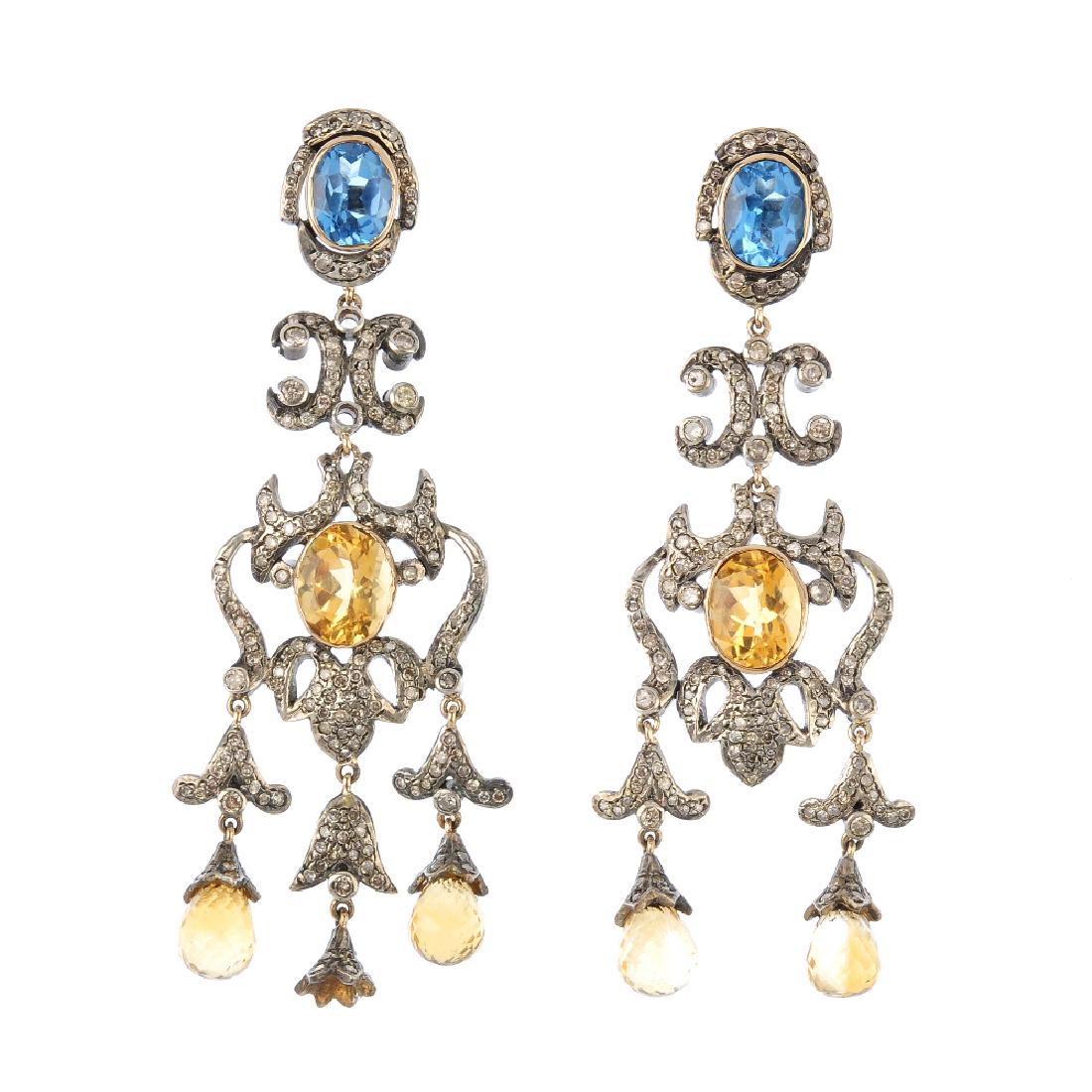 A pair of citrine, topaz and diamond earrings. Each (1 of 2)