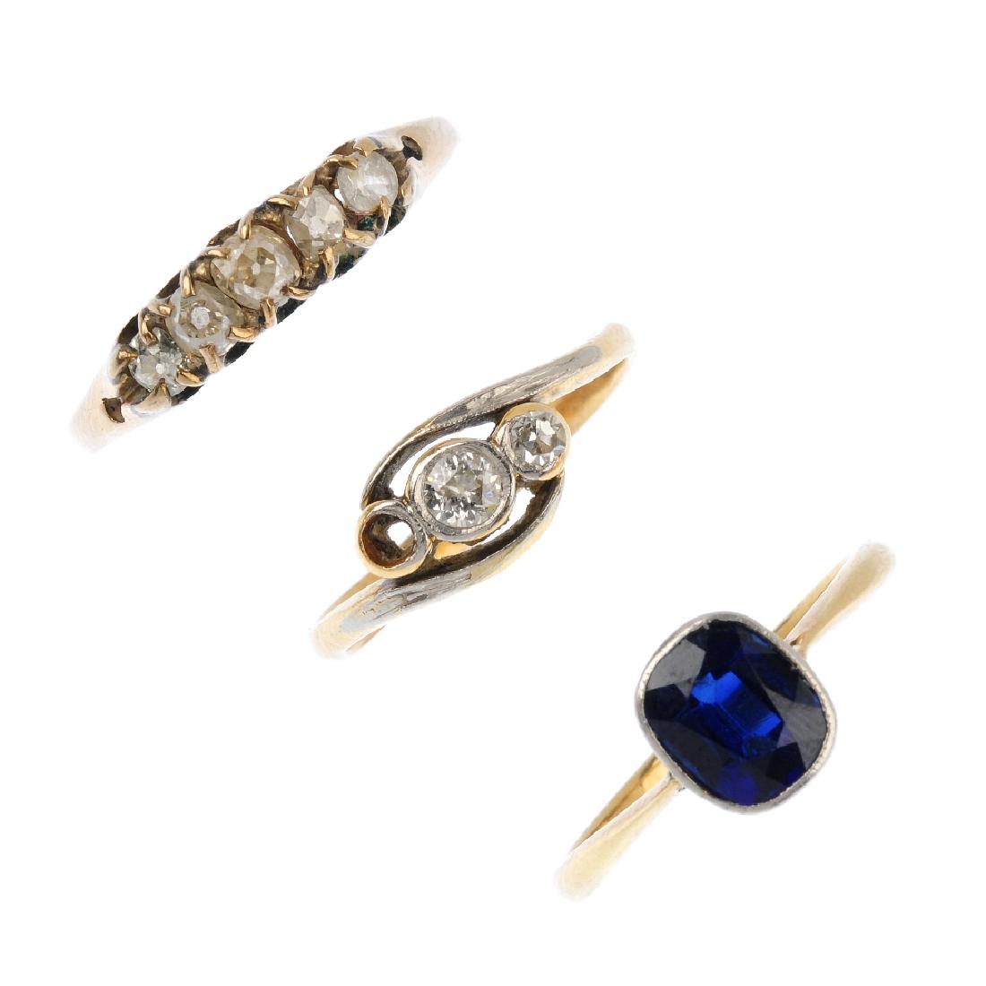 Three gem-set rings. To include a mid 20th century (1 of 3)