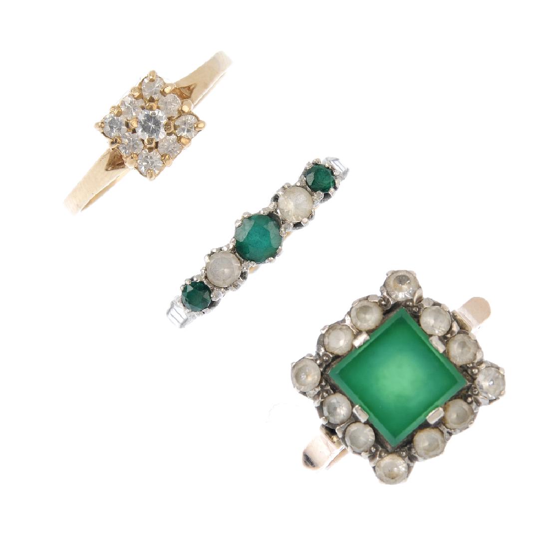 Three paste rings. To include a 9ct gold colourless gem (1 of 3)