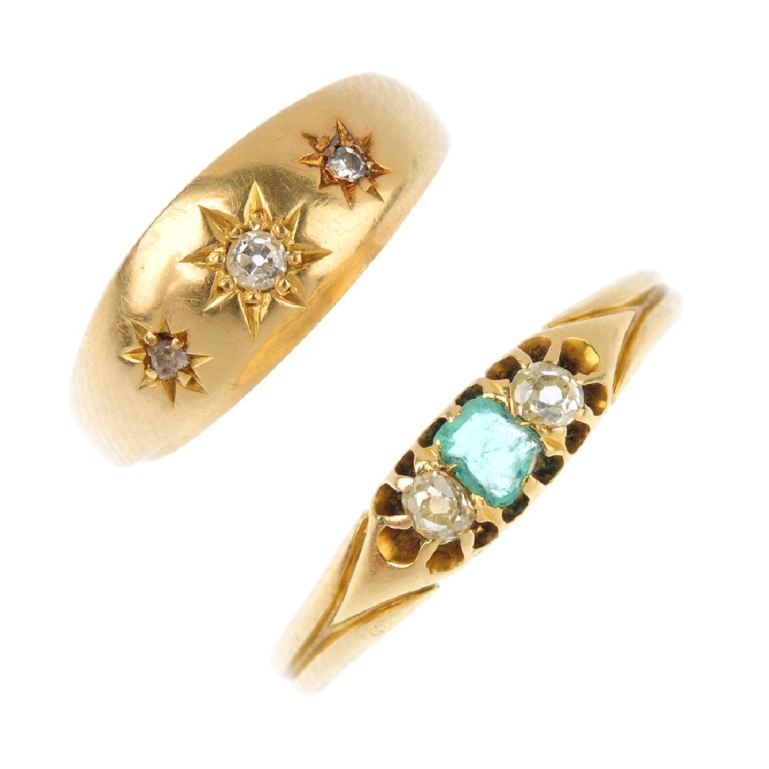 Two diamond and gem-set rings. To include an 18ct gold (1 of 3)