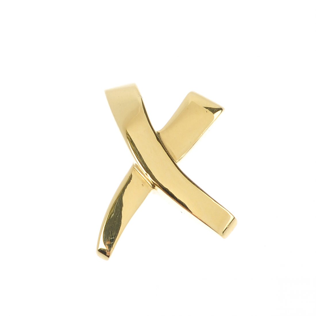TIFFANY & CO. - a 'Kisses' pendant, by Paloma Picasso: TIFFANY & CO. - a 'Kisses' pendant, by Paloma Picasso for Tiffany & Co. Designed as a tapered 'X', Chain deficient. Signed T&Co., with facsimile signature for Paloma Picasso. Length 2.7cms. Weight 2.1