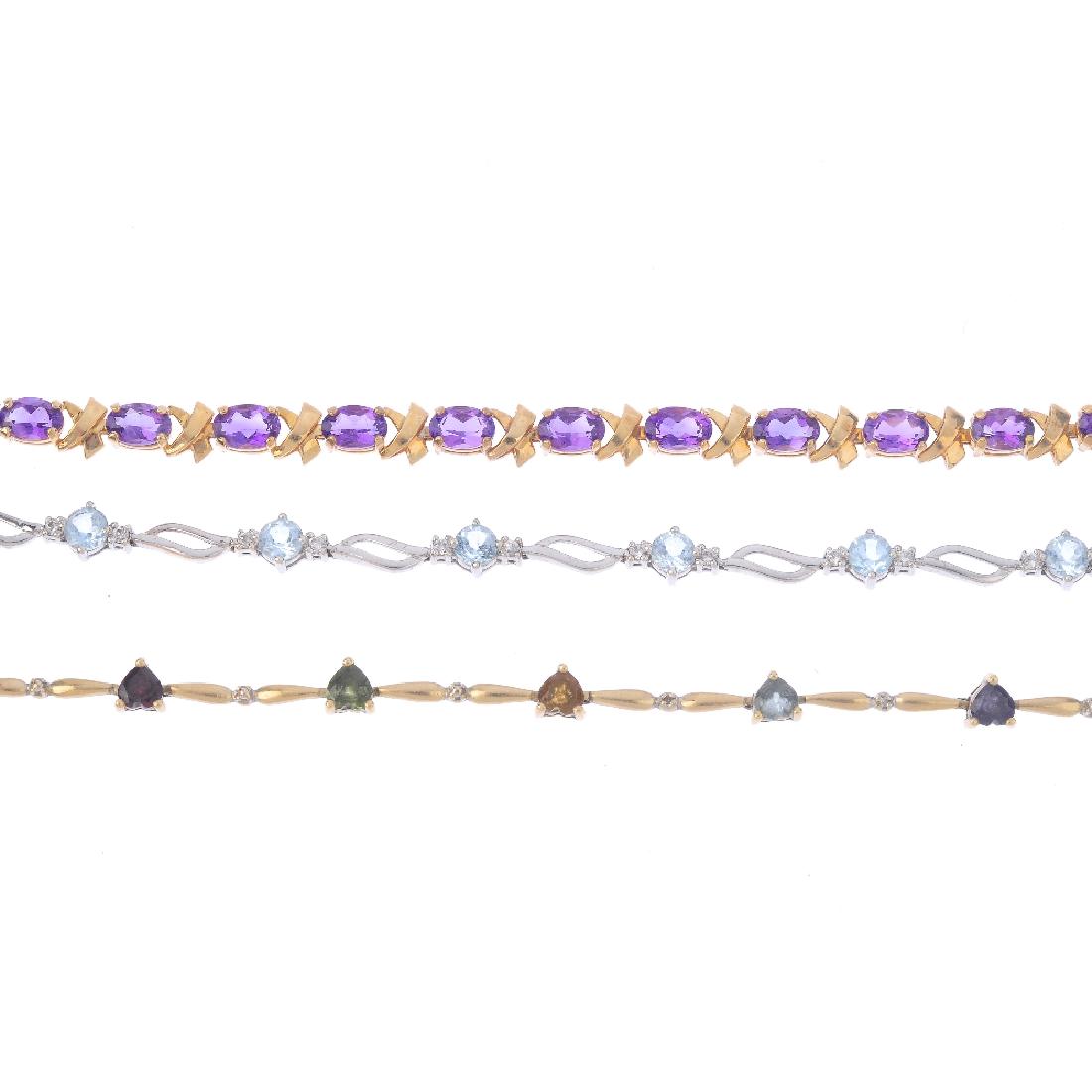Three gem-set bracelets. To include a 9ct gold amethyst (1 of 3)