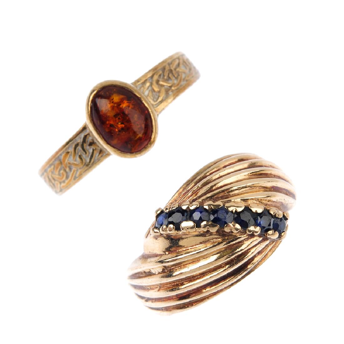 Four 9ct gold gem-set dress rings. To include a (1 of 3)