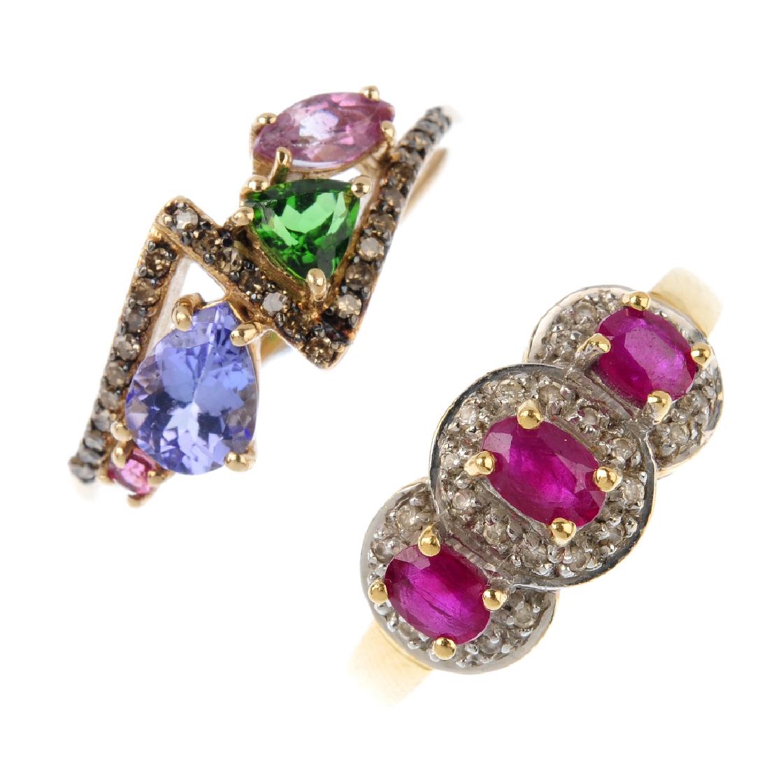 Five gem-set rings. To include a ruby and diamond dress (1 of 3)