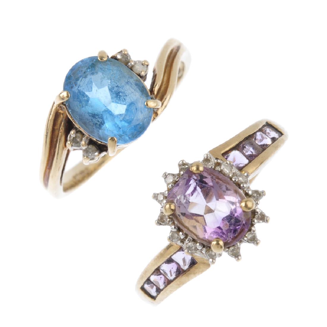 Four 9ct gold diamond and gem-set rings. To include a (1 of 3)