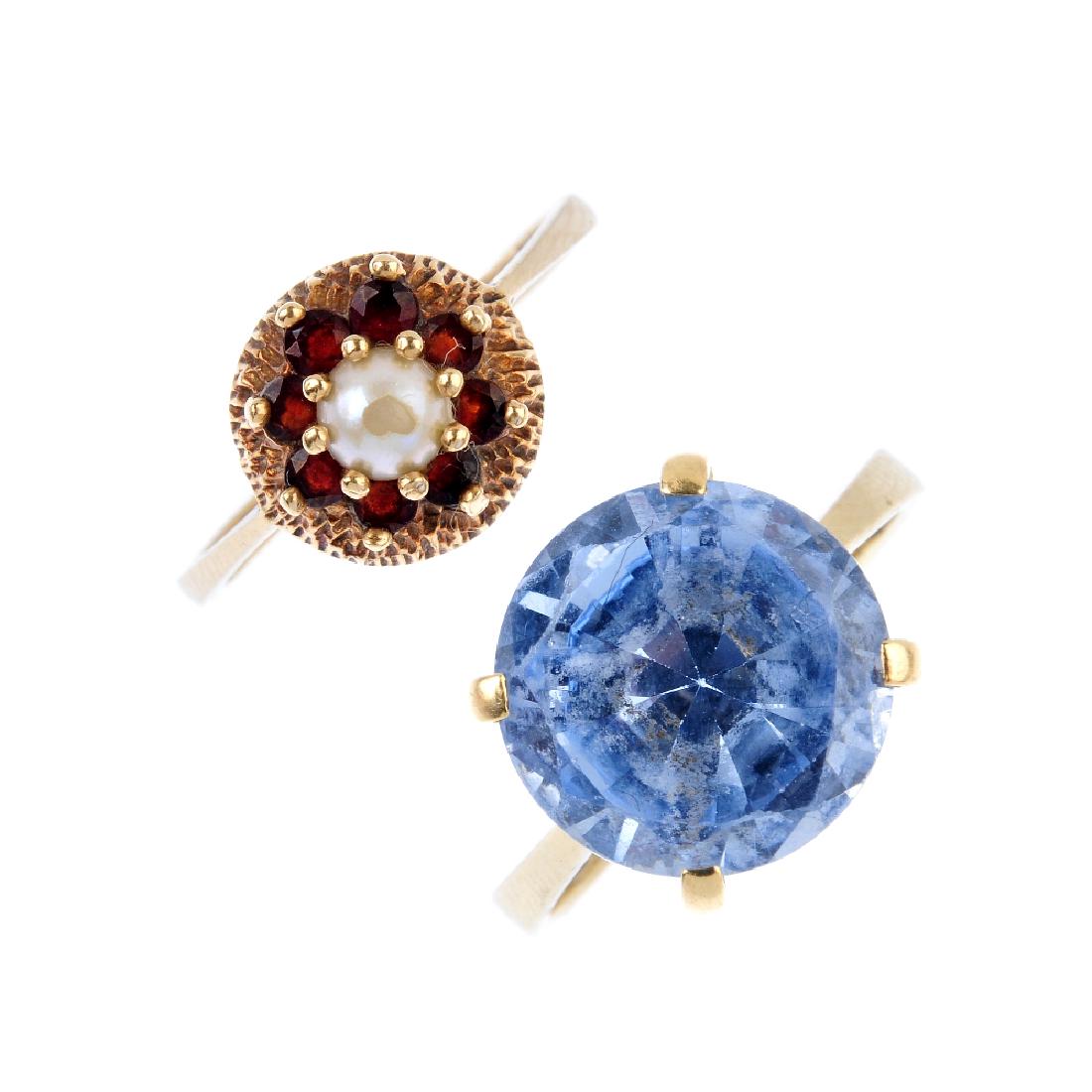 Two 9ct gold gem-set rings. To include a synthetic (1 of 3)