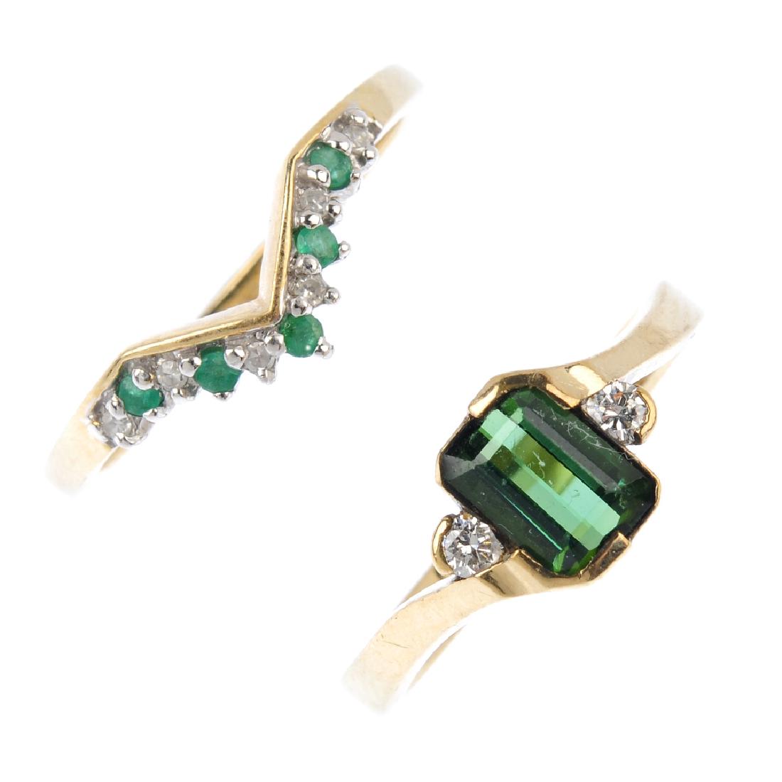 Four 9ct gold gem-set dress rings. To include a (1 of 3)