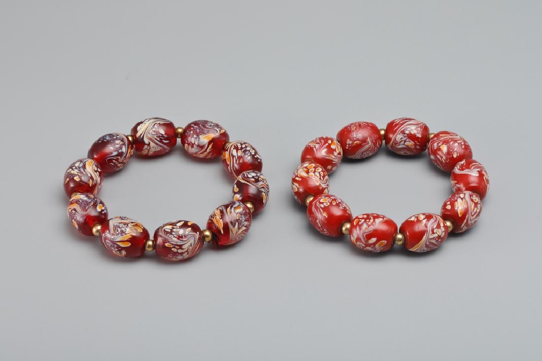 COLOURED GLAZE BRACELETS (PAIR) (1 of 5)