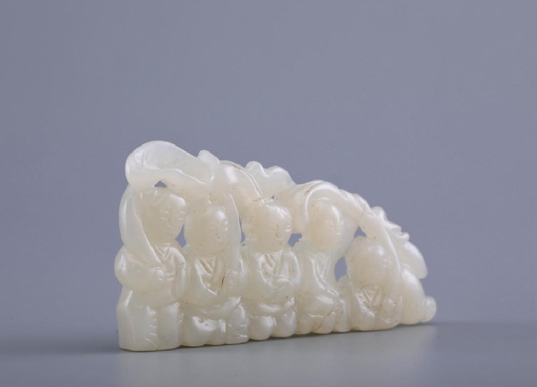 WHITE JADE CARVED CHARACTER AND LOTUS DECORATION (1 of 5)