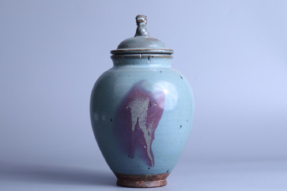 JUN KILN RED SPOT JAR WITH COVER (1 of 5)