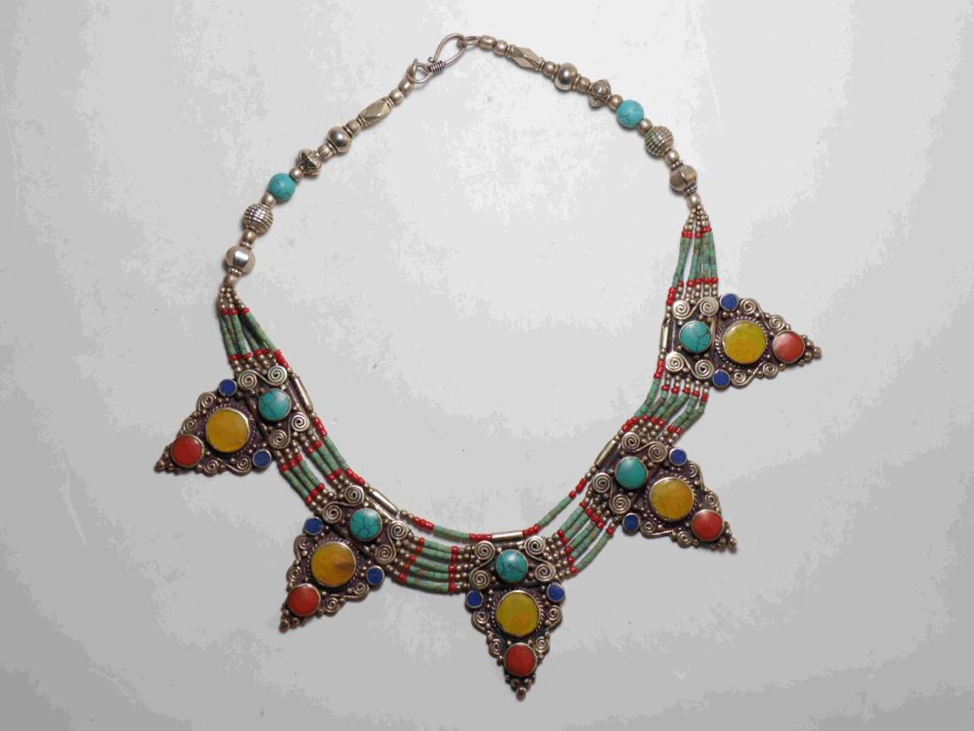 TIBETAN SILVER INLAID GEMSTONE NECKLACE (1 of 5)