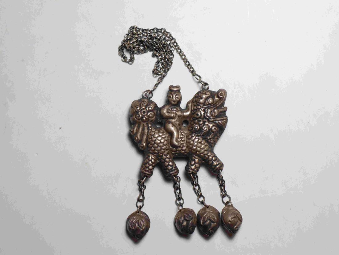 MIAO SILVER LONG LIFE LOCK: Miao silver long life lock. Size(56*50*13), 36.2g