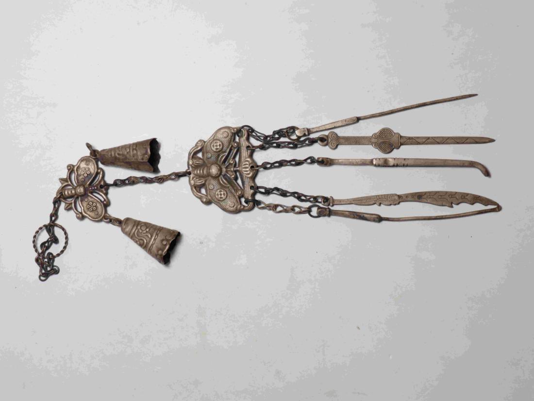 MIAO SILVER LONG LIFE LOCK: Miao silver long life lock. Size(Length 280), 49.7g