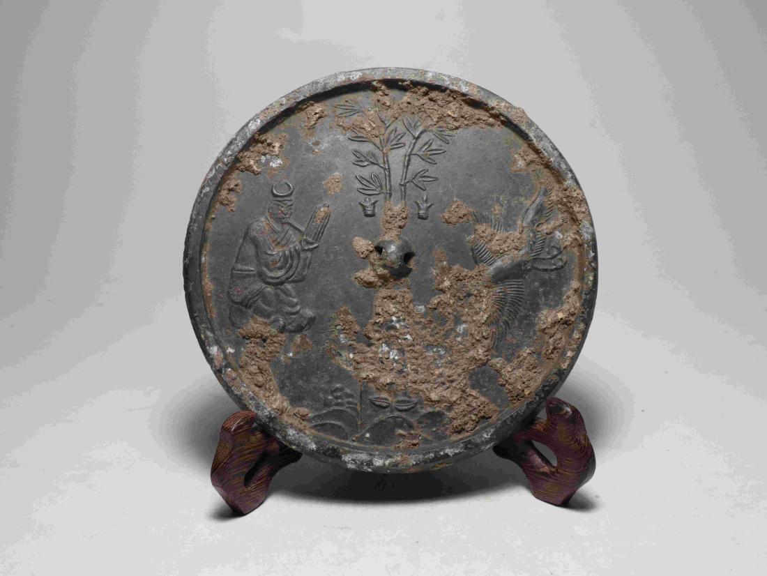 OLD MAN AND CRANE BRONZE MIRROR (1 of 5)