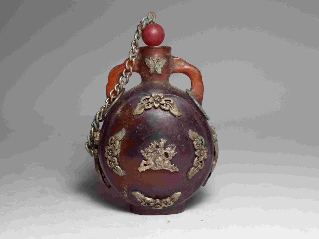 AMBER EMBEDDED COPPER SNUFF BOTTLE (1 of 8)