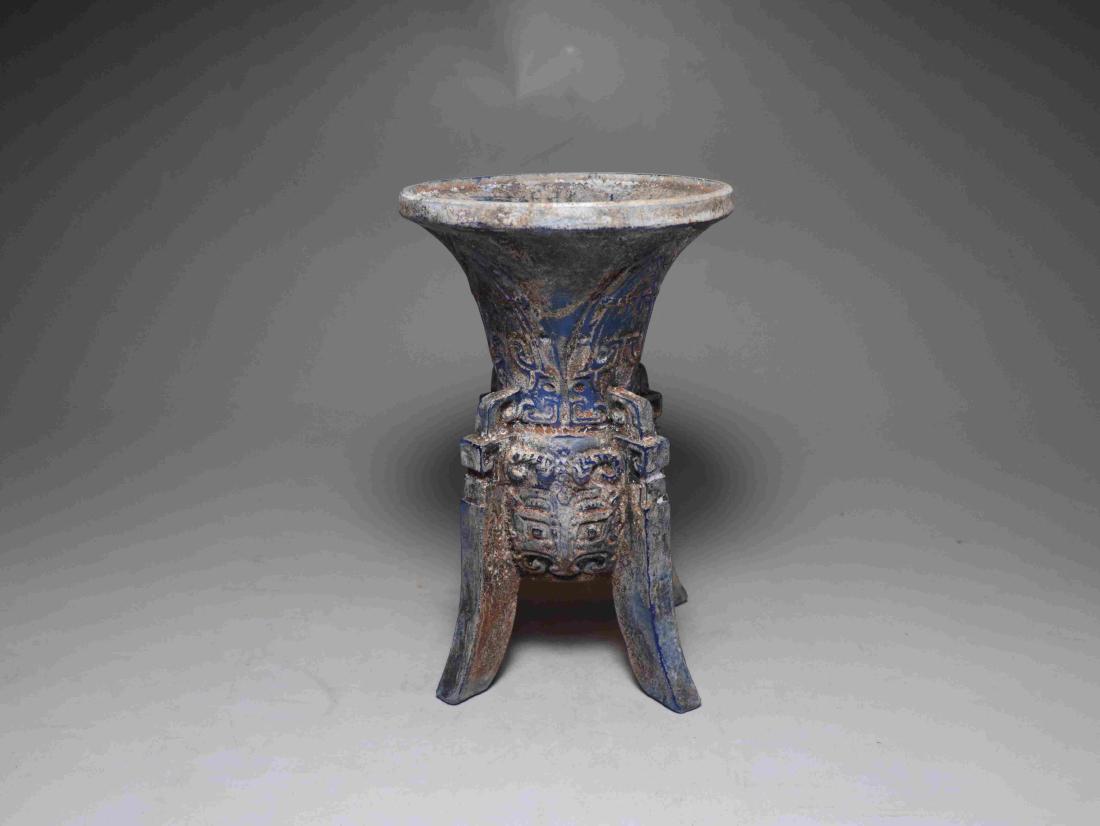 ZHANHAN BLUE GLAZED BEAST MASK PATTERN VASE (1 of 8)