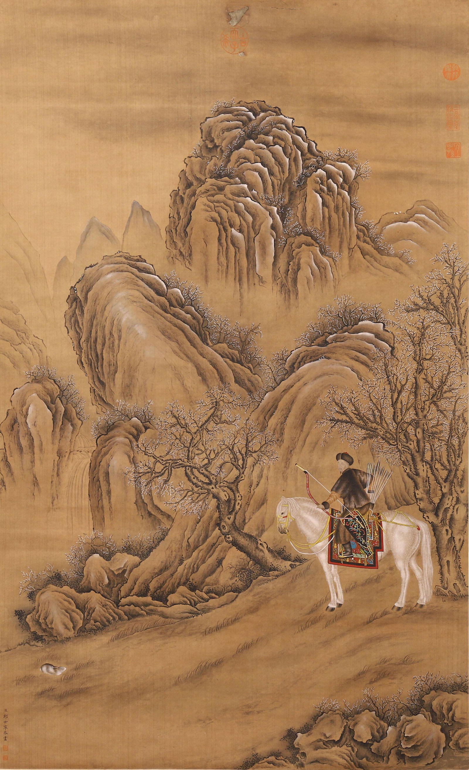 CHINESE SILK HANDSCROLL PAINTING OF WARRIORS ON HORSE (1 of 8)