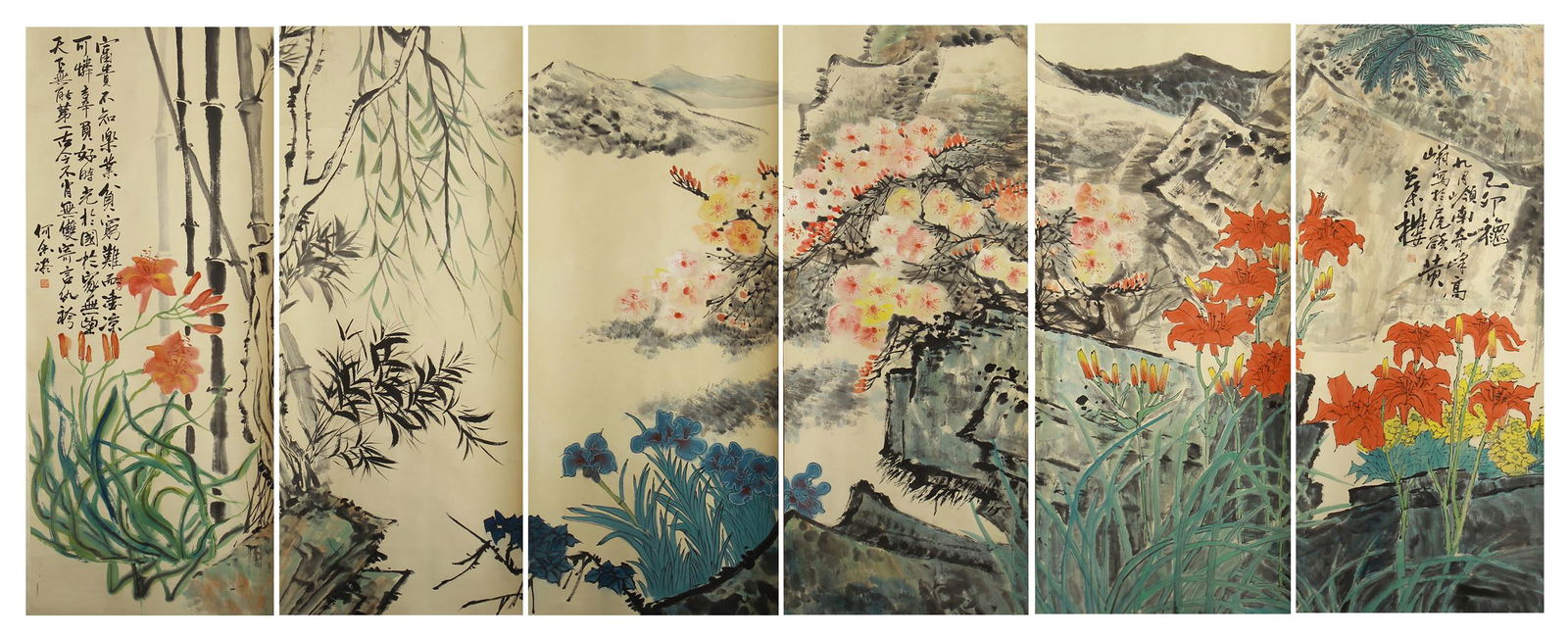 SET OF 6 CHINESE PAINTING OF FLOWERS BLOSSOMMING AND (1 of 15)