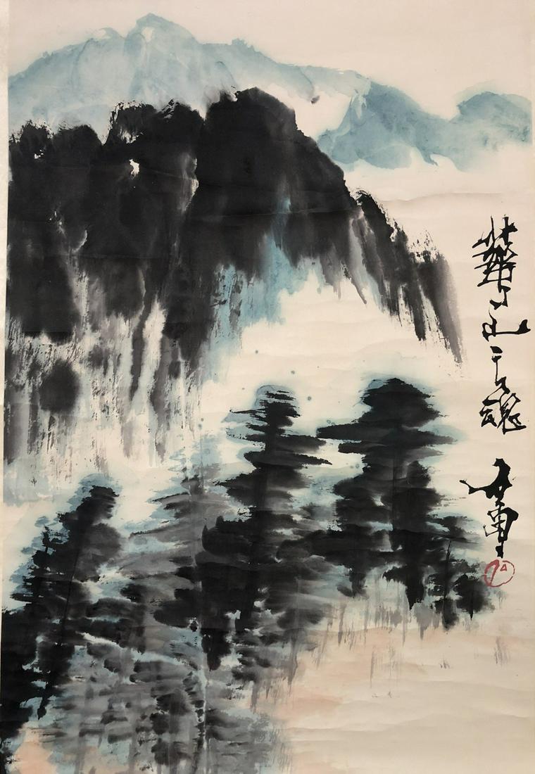 CHINESE PAPER HANGING SCROLL PAINTING OF MOUNTAIN VIEWS (1 of 6)