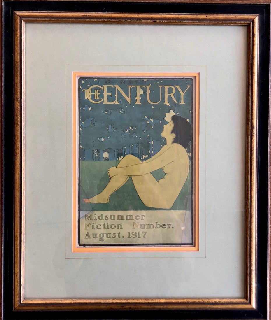 MAXFIELD PARRISH The Century 1917 Litho-Print Framed: Midsummer Fiction Number. August. 1917. Maxfield Parrish. Rare original design. Framed 18 x 15 in. , Folio 9 1/2 x 6 1/2 in. This item is located in NJ, USA.