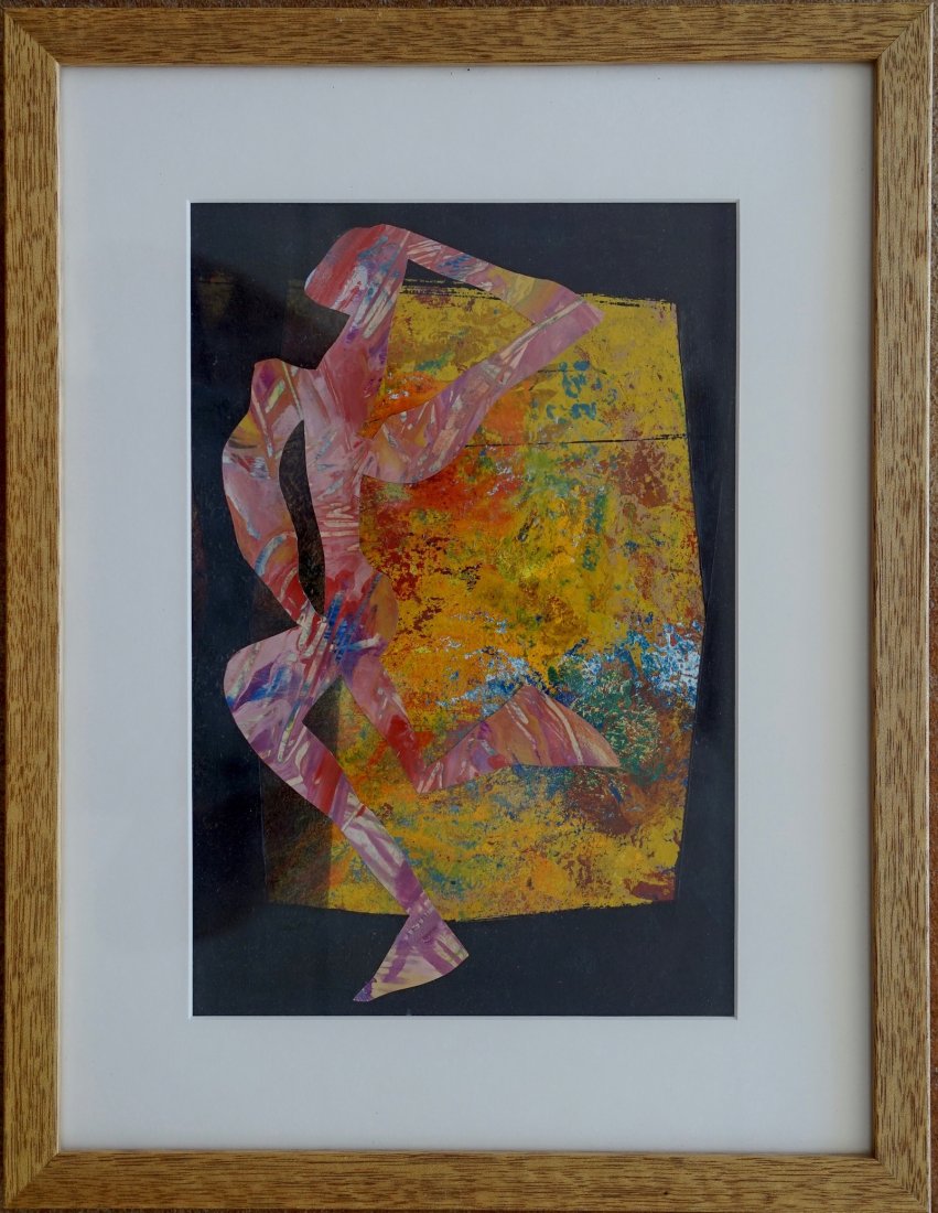 Robert Johnson (California, b.1932) Mixed Media Collage: Robert Johnson (b.1932) Mixed Media Collage. Oil collage on paper. Signed & dated 1965 in lower right corner. 17 x 13 in. Framed