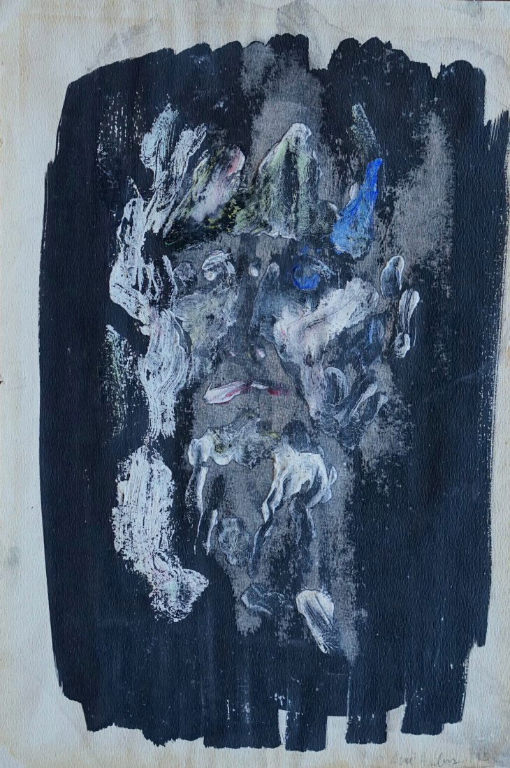 Illegibly Signed Mid-Century Oil On Paper Face Abstract (1 of 4)