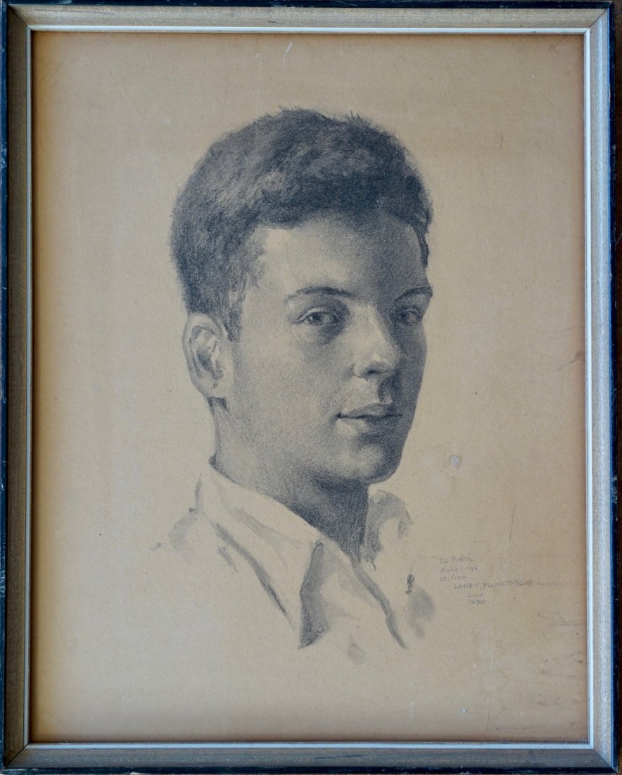 "To Janice" By Larry Blumenthal Charcoal Drawing 1933: "To Janice" By Larry Blumenthal Charcoal Drawing 1933. Portrait. 14 3/4 x 12 in. Framed