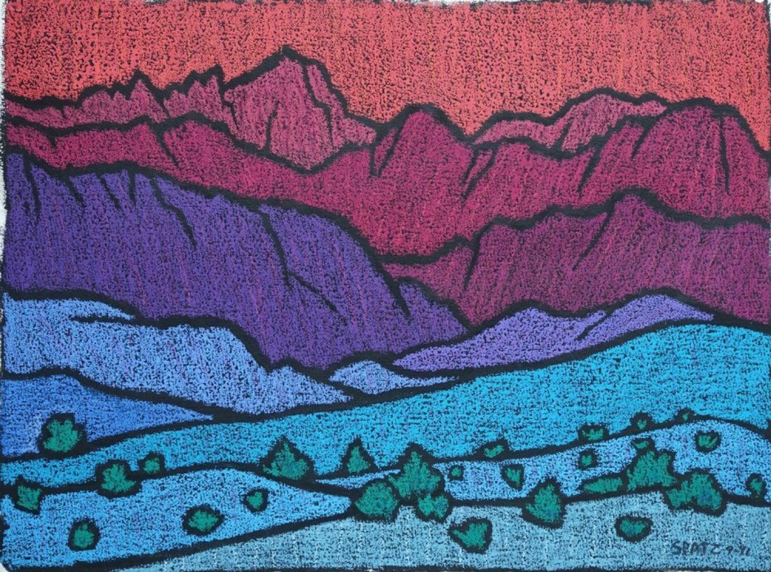 Fauvist Pastel Landscape Signed SPATZ 1991 (1 of 3)