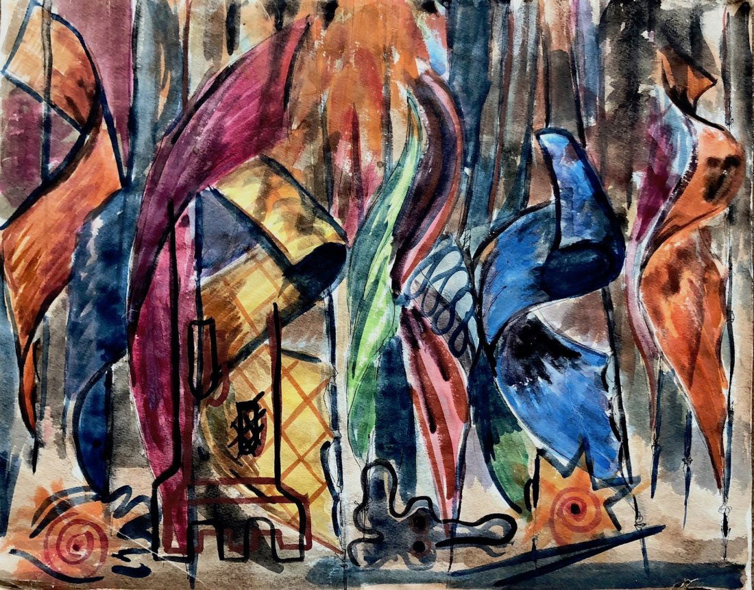 Signed Illegibly Mid-Century Abstract (1 of 4)