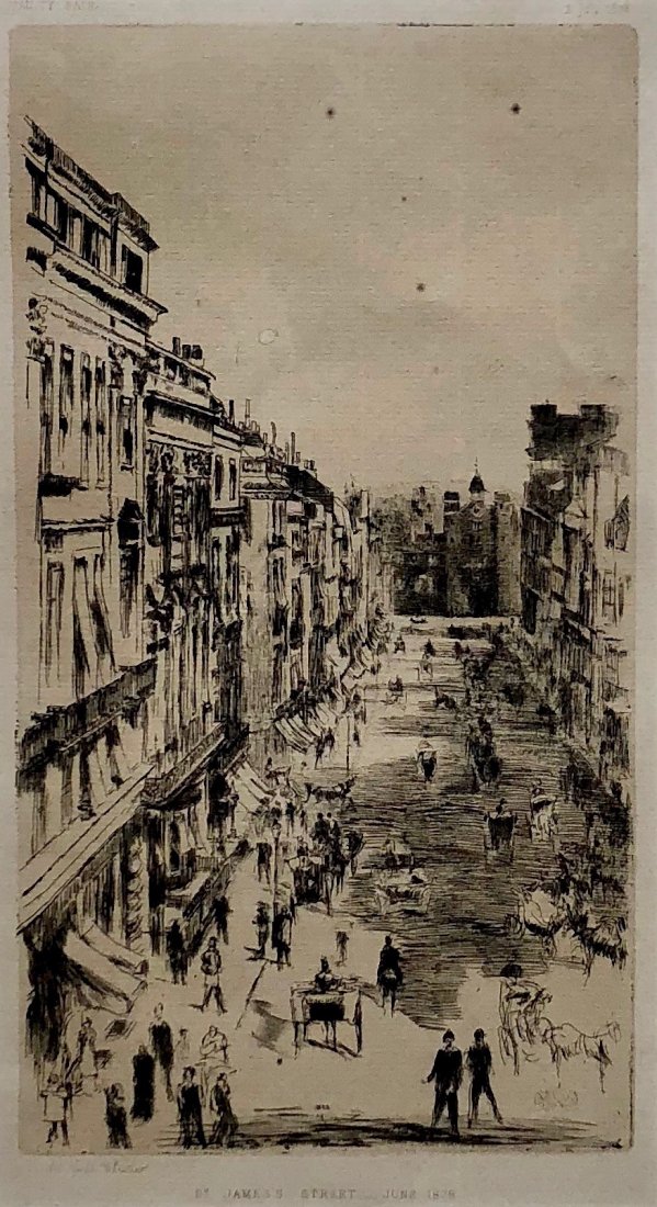 JAMES McCNEILL WHISTLER (American, 1834-1903): JAMES McCNEILL WHISTLER (American, 1834-1903) Lithograph. 11 x 6 in. Image size. St. James Street, June 1878
