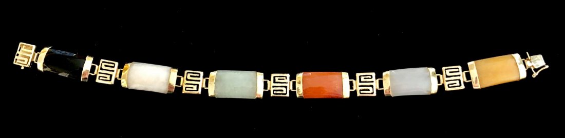 14K Gold Mixed Gemstone Chinese Bracelet 7 1/4 in. (1 of 4)