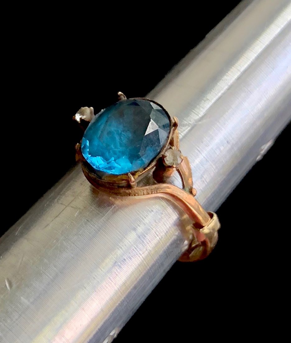 Antique 14k Aquamarine & Diamond Ring Size 4.5 (1 of 6)