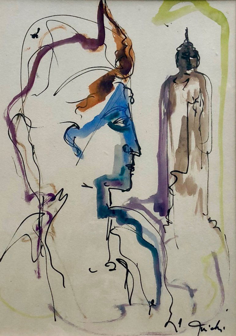 Illegibly Signed Modernist Watercolor (1 of 5)