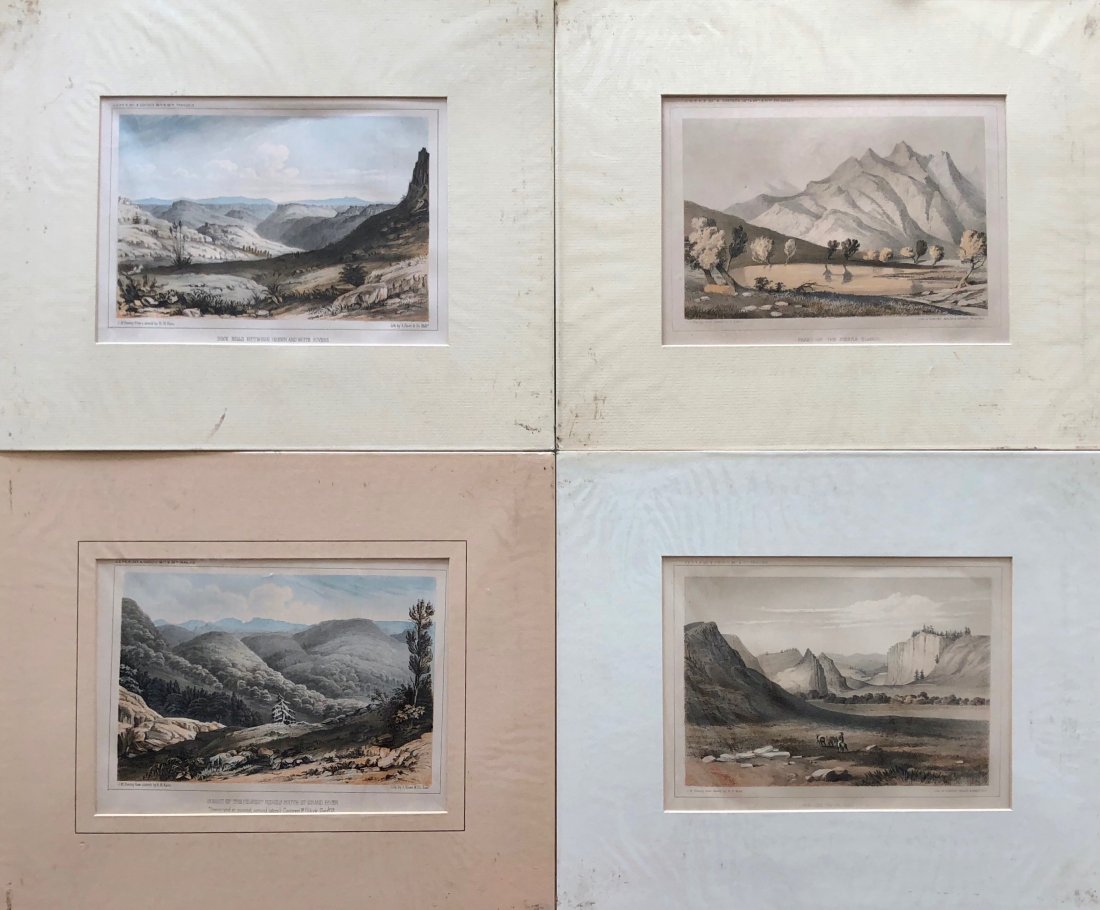 (4) Explorations & Surveys Chromolithographs Pacific: All in this lot are 38th & 39th parallels by John Mix Stanley after RH Kern. This collection contains: ROCK HILLS BETWEEN GREEN & WHITE RIVERS, PEAKS OF THE SIERRA BLANCA, COO-CHE-TO, SUMMIT OF NEARES