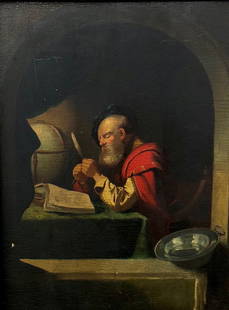 Signed G. Dov Old Master Painting Of Galileo Galilei: Oil painting on wood panel. Appears to be signed "Gov." 23 1/4 x 18 3/4 in. (Framed), 19 1/4 x 14 1/2 in. (Panel).