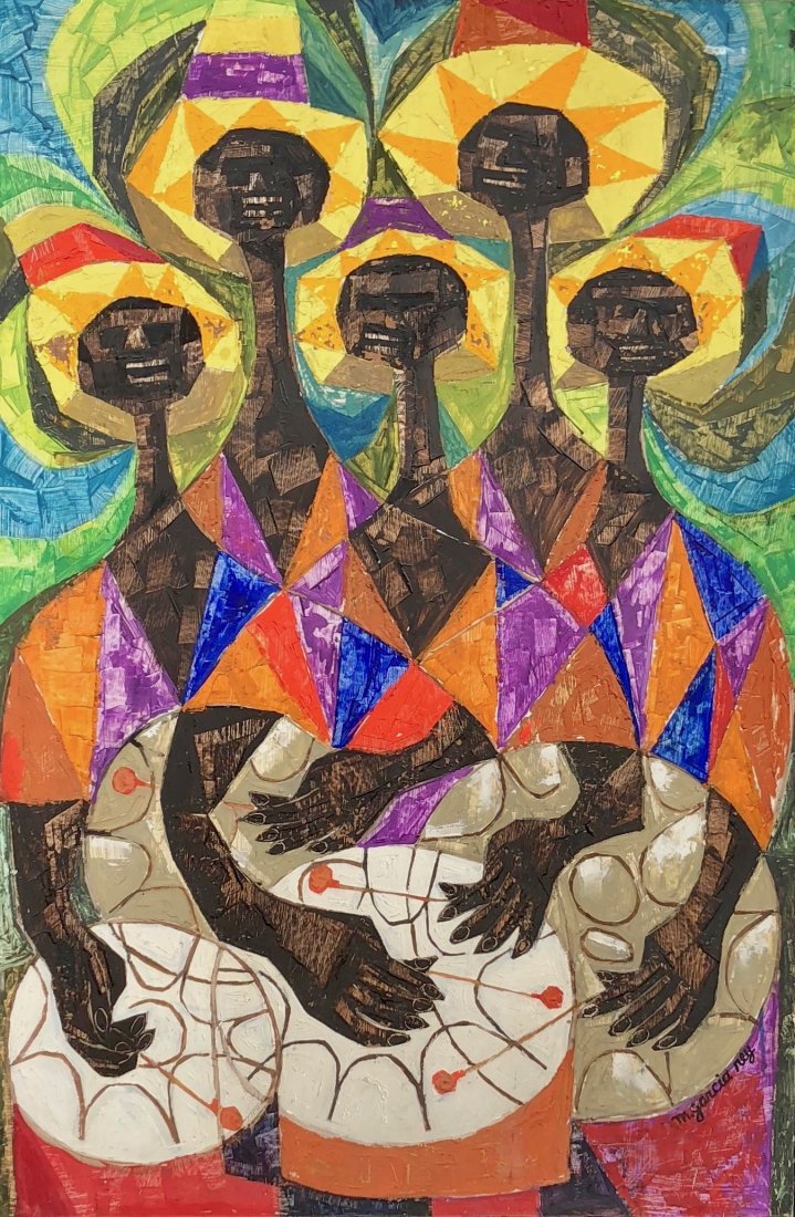 MANUEL GARCIA-REY (Puerto Rico, 20th C.) Modernist: Garcia-Rey emigrated to the USA from Puerto Rico and settled in the artist colony on Mount Airy Road in Croton on Hudson, Westchester, New York. Oil on canvas. 49 x 33 (Framed), 48 x 32 in. (Board)