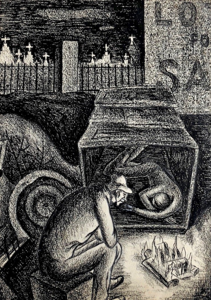 WPA Depression Era Original Charcoal Drawing: 11 x 8 in. Charcoal on paper
