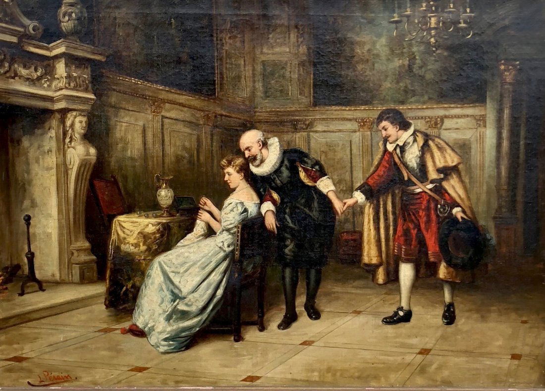 Illegibly Signed 19th Century French Courting Scene (1 of 6)