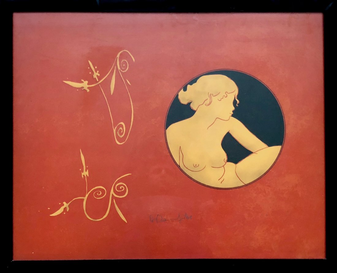 ALAIN BONNEFOIT (b.1937, French) Orange Lady: Pencil signed lithograph.28 x 23 in. (Framed). Born May 18, 1937 in Paris. Bonnefoit paints in an Impressionist style. His preferred medium is watercolor and preferred themes are nude compositions. He