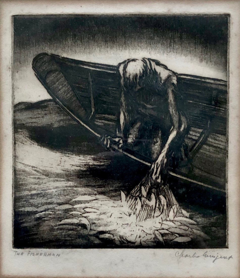 "The Fisherman" Illegibly Signed Expressionist Etching (1 of 6)