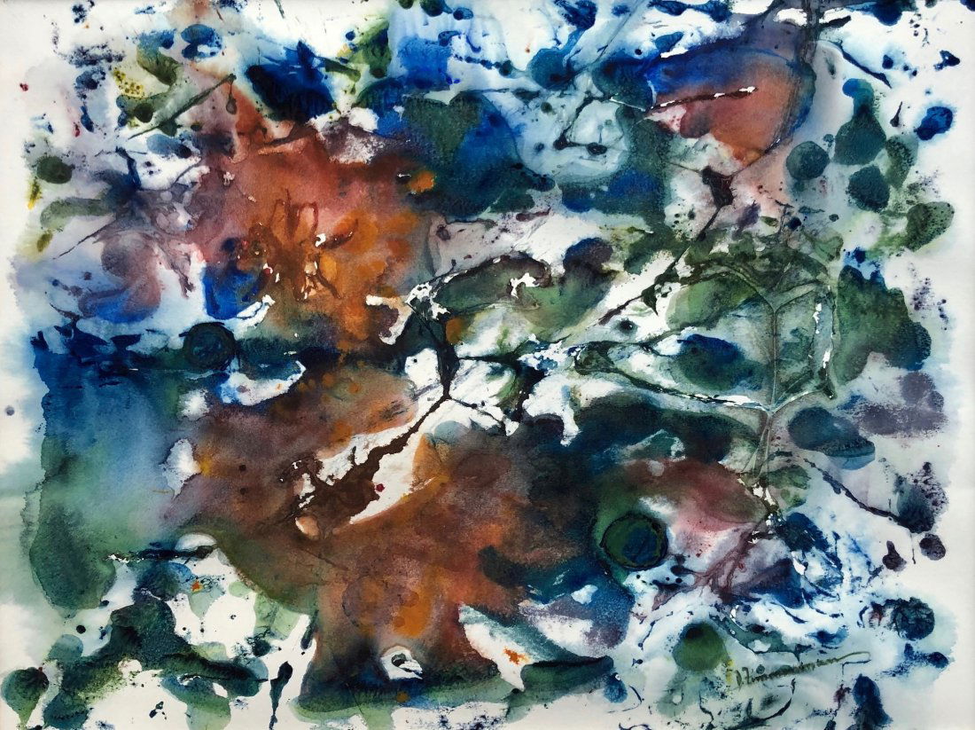 Abstract Expressionist Watercolor Signed ZIMMERMAN: Watercolor on paper. 15 x 11 1/4 in. Possibly Peter Zimmerman? Looks very similar to his work.