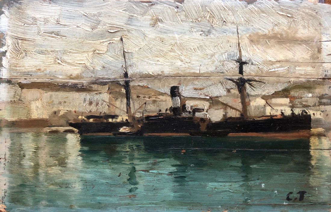 Initialed Impressionist European Harbor Scene (1 of 4)