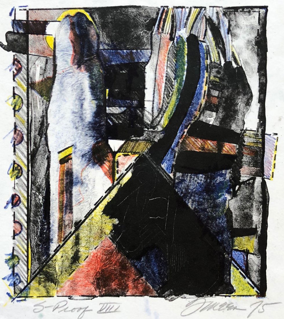 Illegibly Signed Modernist Abstract Woodcut Dated 1975 (1 of 5)