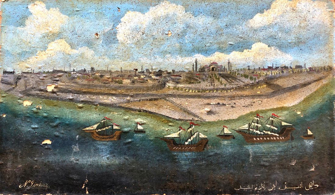 Signed 19th Century Seascape Of Istanbul On Corkboard (1 of 5)