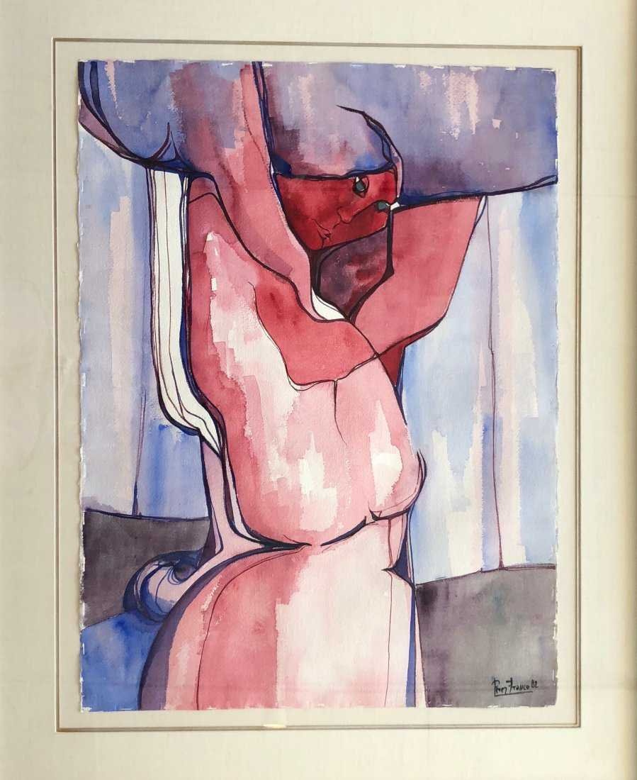 CARLOS PEREZ FRANCO (b. 1929, Uruguay) Modernist Nude: Carlos Perez Franco (Uruguayan, 1929-). Watercolor, abstract portrait. Signed lower right and dated '82. Framed under glass. Image: 30 x 22 in. 40 x 32 1/2 in. Framed